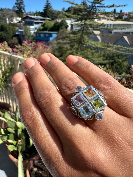 Unknown Jewelry - Sterling Silver Multi-Gem Square Cluster Ring - Multi-Color 6.5